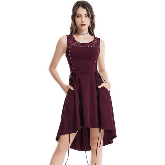 ❤️ Gothic Victorian Sleeveless Lace-Up Hi-Lo Dress with Pockets SIZE S NWT - Picture 7 of 17
